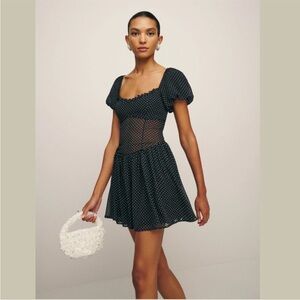 Reformation Devonne Dress in Black Polka Dit Size 0 NWT